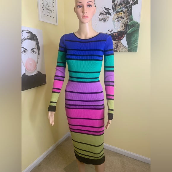 💫HP‼️💫 NWT LE SUPERBE Chakra Knit Ribbed Midi Dress in Stripes, Size Medium - Picture 4 of 9